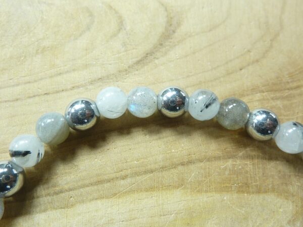 Bracelet Quartz tourmaliné-labradorite-hématite perles 6 mm