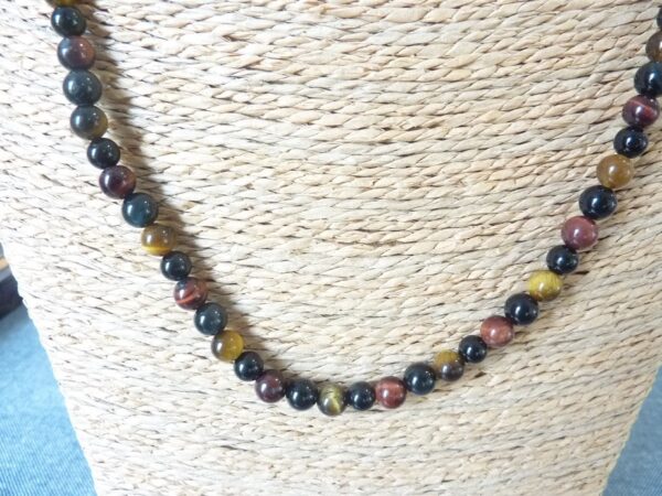 Collier-Bracelet Oeil de tigre-taureau-spinelle noir-Obsidienne oeil céleste
