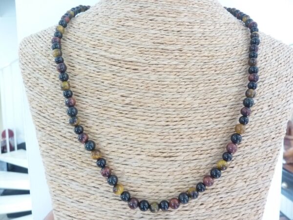 Collier-Bracelet Oeil de tigre-taureau-spinelle noir-Obsidienne oeil céleste