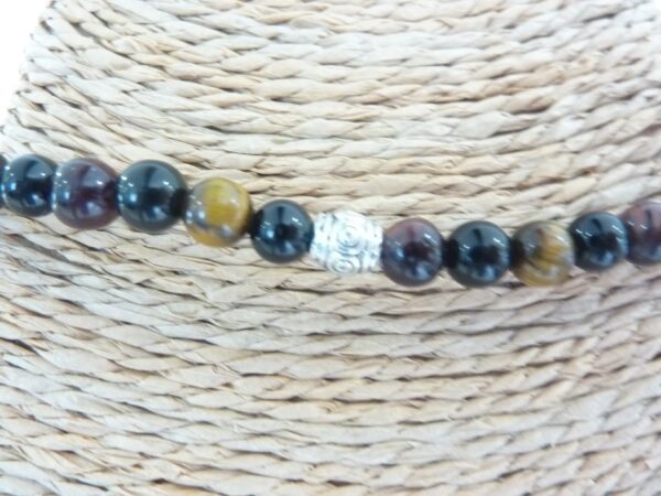 Collier-Bracelet Oeil de tigre-taureau-spinelle noir-Obsidienne oeil céleste