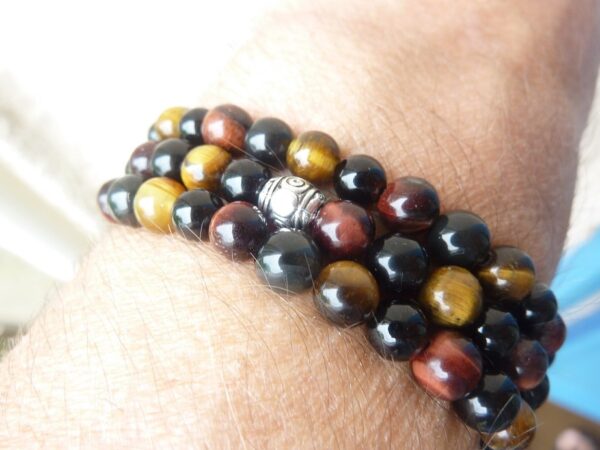 Collier-Bracelet Oeil de tigre-taureau-spinelle noir-Obsidienne oeil céleste