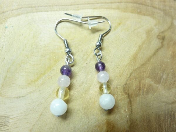 Boucles d'oreilles Quartz rose-Pierre de lune-Améthyste-Citrine