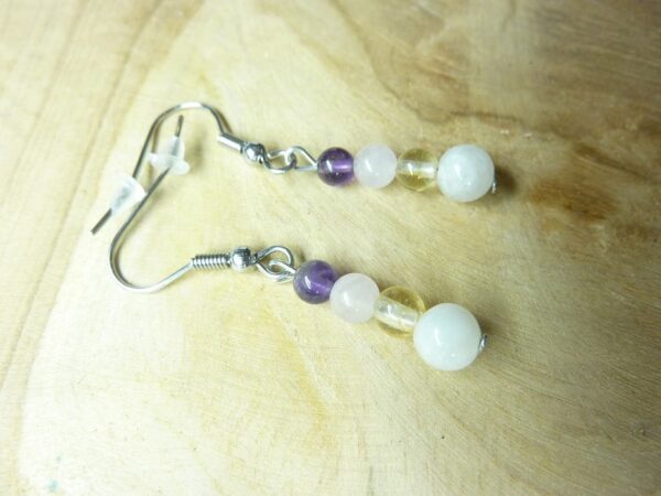 Boucles d'oreilles Quartz rose-Pierre de lune-Améthyste-Citrine