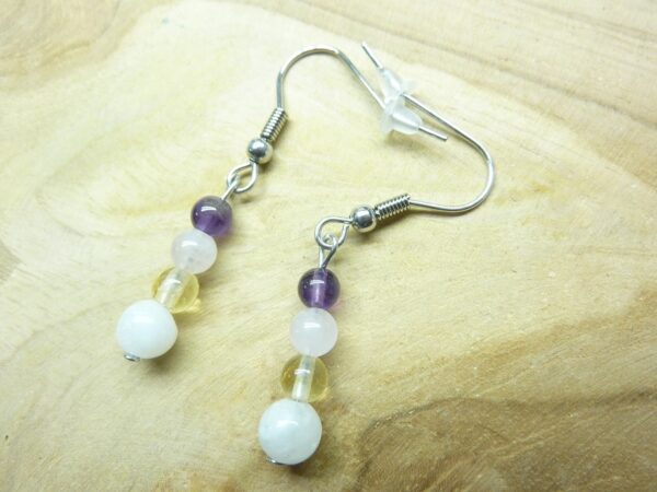 Boucles d'oreilles Quartz rose-Pierre de lune-Améthyste-Citrine