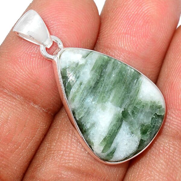 Pendentif tourmaline verte-quartz monture argent 925 ref 9902