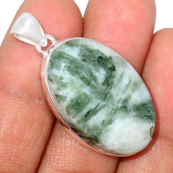 Pendentif tourmaline verte-quartz monture argent 925 ref 9903