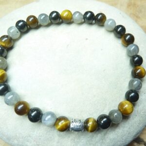 Bracelet oeil de tigre-Labradorite-Shungite 6 mm