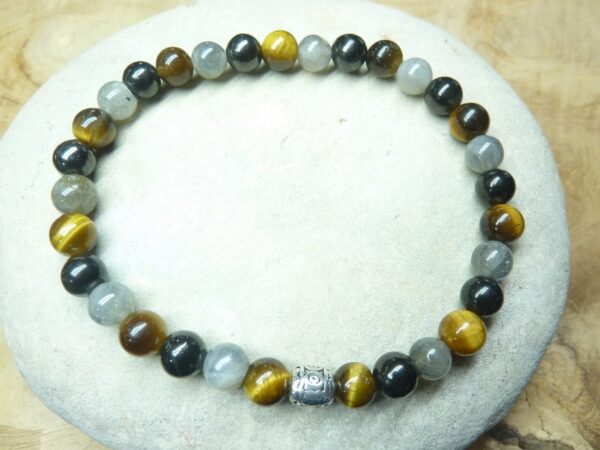 Bracelet oeil de tigre-Labradorite-Shungite 6 mm