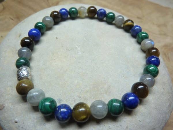 Bracelet Malachite-Lapis lazuli-Oeil de tigre-Labradorite