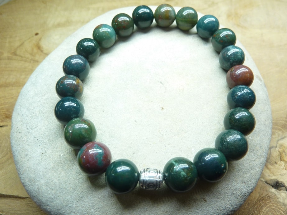 Bracelet jaspe héliotrope – perles rondes 8 mm