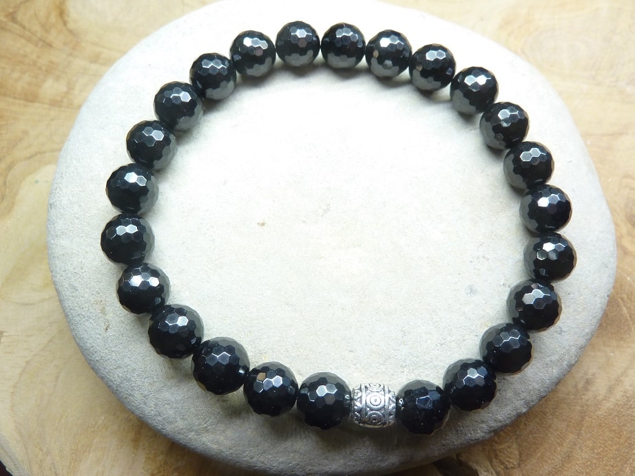 Bracelet Spinelle noir - Perles à facettes 8 mm