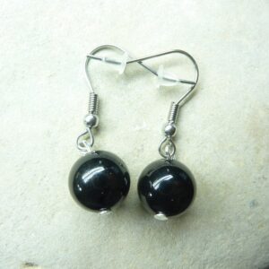 Boucles d'oreilles Spinelle noir perles 10 mm