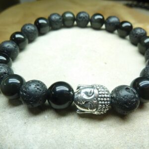 Bracelet Obsidienne oeil céleste-Pierre de lave-Bouddha