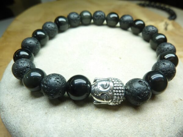 Bracelet Obsidienne oeil céleste-Pierre de lave-Bouddha