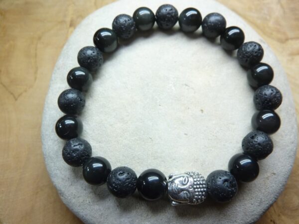 Bracelet Obsidienne oeil céleste-Pierre de lave-Bouddha