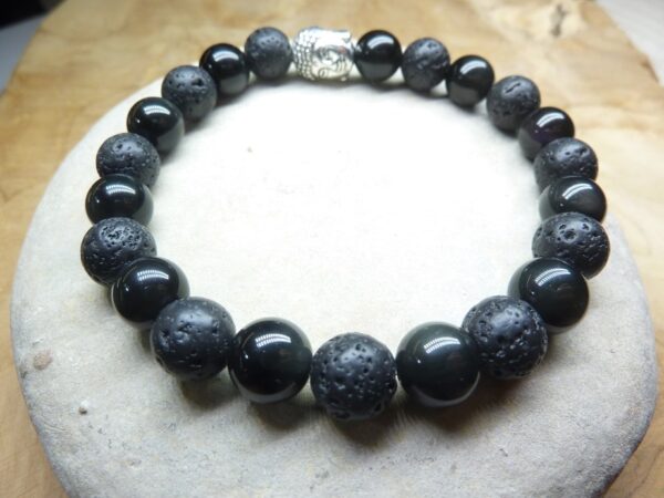 Bracelet Obsidienne oeil céleste-Pierre de lave-Bouddha