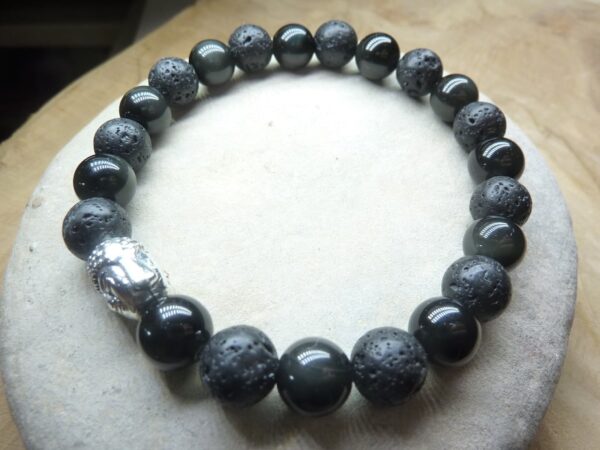 Bracelet Obsidienne oeil céleste-Pierre de lave-Bouddha