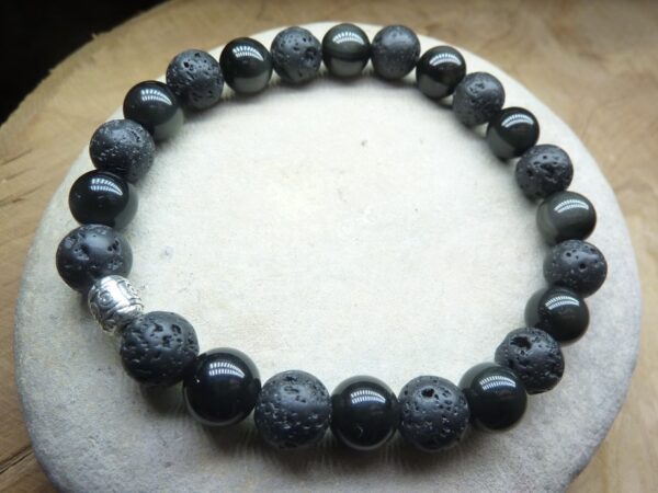 Bracelet Obsidienne oeil céleste-Pierre de lave