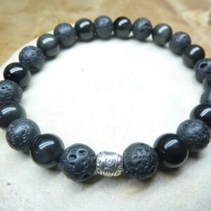 Bracelet Obsidienne oeil céleste-Pierre de lave