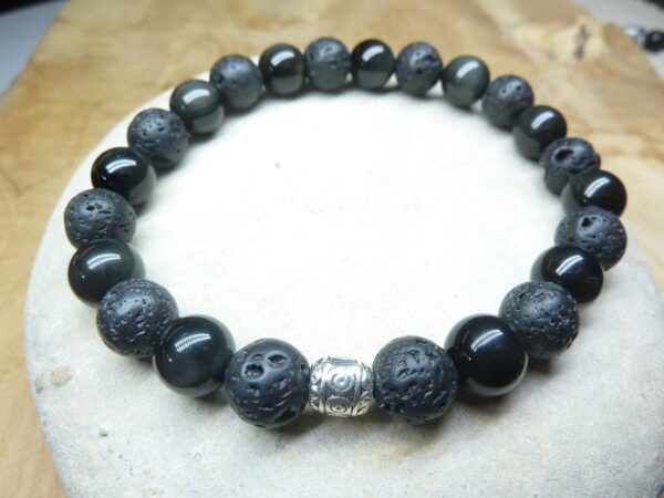 Bracelet Obsidienne oeil céleste-Pierre de lave