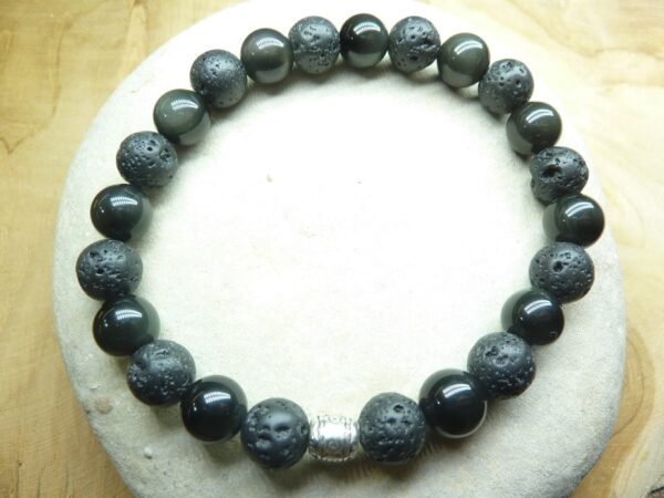 Bracelet Obsidienne oeil céleste-Pierre de lave