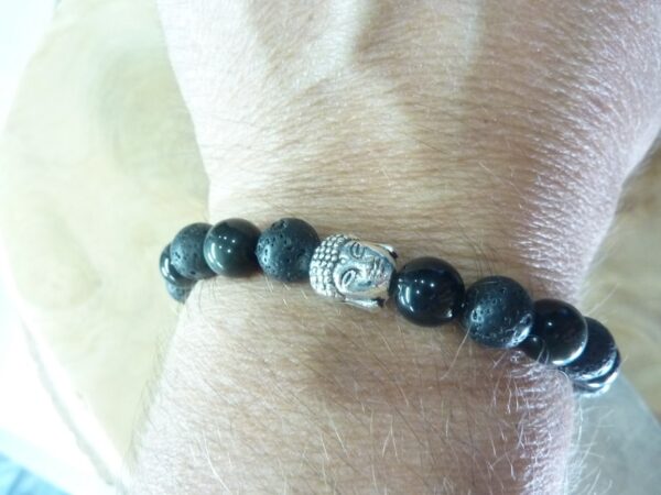 Bracelet Obsidienne oeil céleste-Pierre de lave-Bouddha