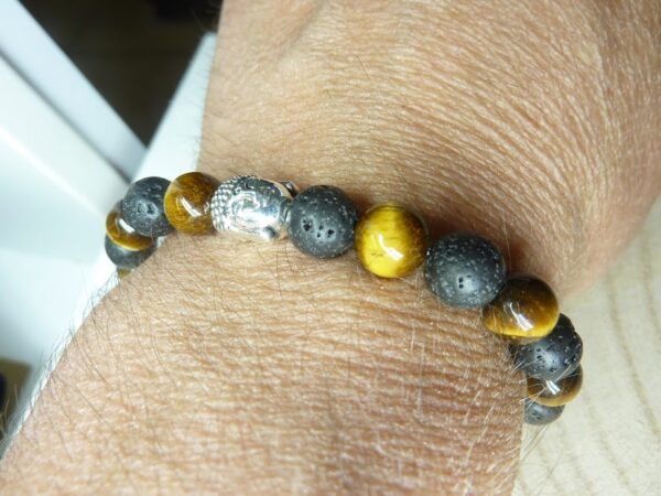 Bracelet Oeil de tigre-Pierre de lave-Bouddha
