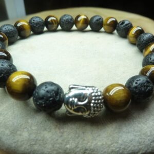 Bracelet Oeil de tigre-Pierre de lave-Bouddha