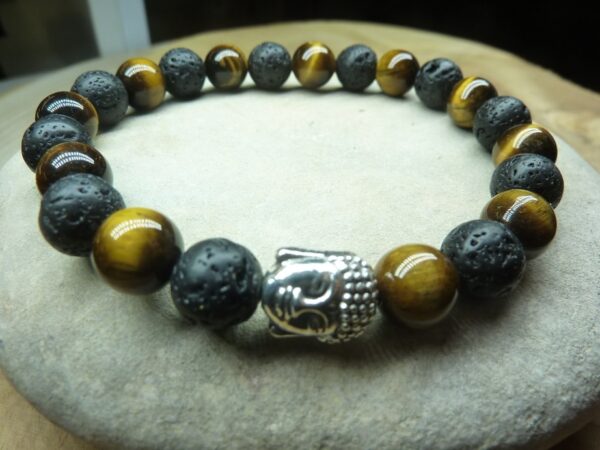 Bracelet Oeil de tigre-Pierre de lave-Bouddha