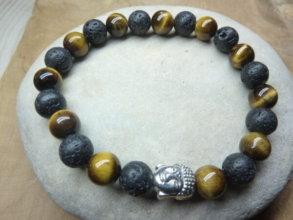 Bracelet Oeil de tigre-Pierre de lave-Bouddha