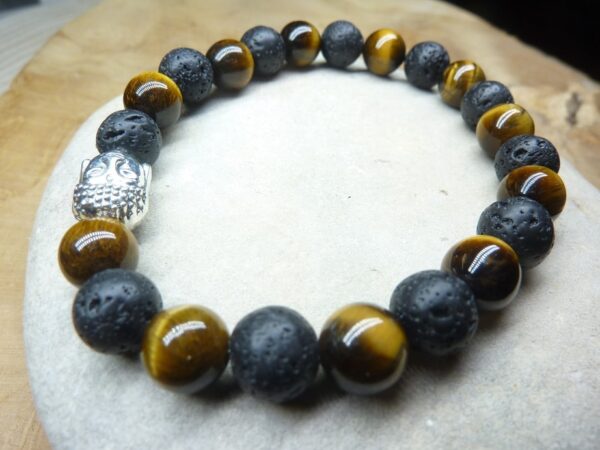 Bracelet Oeil de tigre-Pierre de lave-Bouddha