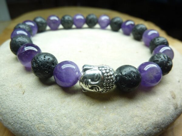 Bracelet Améthyste-Pierre de lave-Bouddha