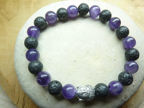 Bracelet Améthyste-Pierre de lave-Bouddha