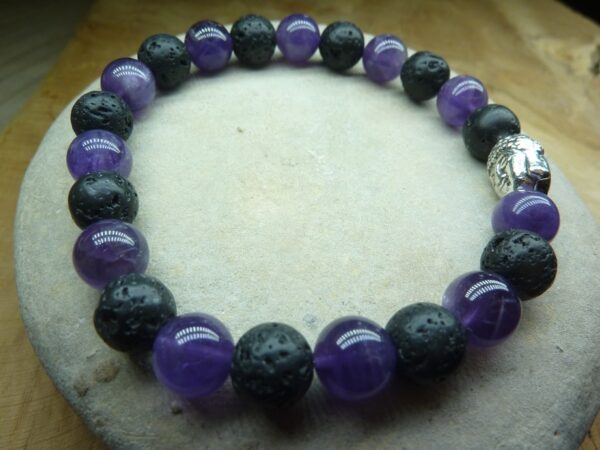 Bracelet Améthyste-Pierre de lave-Bouddha