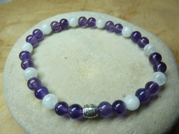Bracelet Améthyste-Pierre de lune perles rondes 6 mm