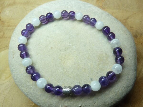 Bracelet Améthyste-Pierre de lune perles rondes 6 mm