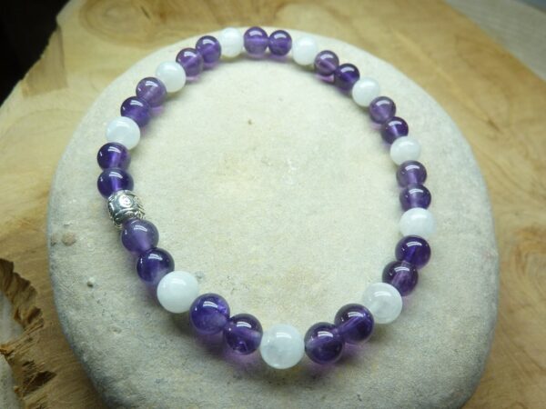 Bracelet Améthyste-Pierre de lune perles rondes 6 mm