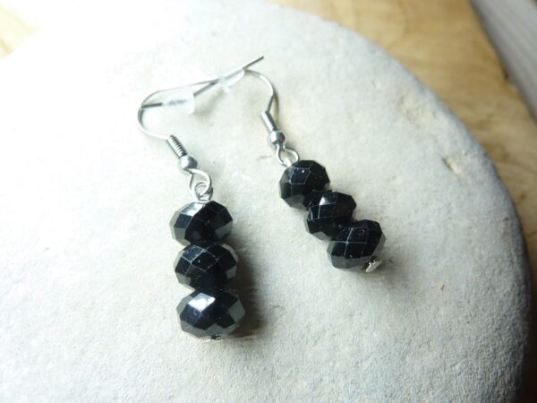 Boucles d'oreilles Spinelle noir perles à facettes