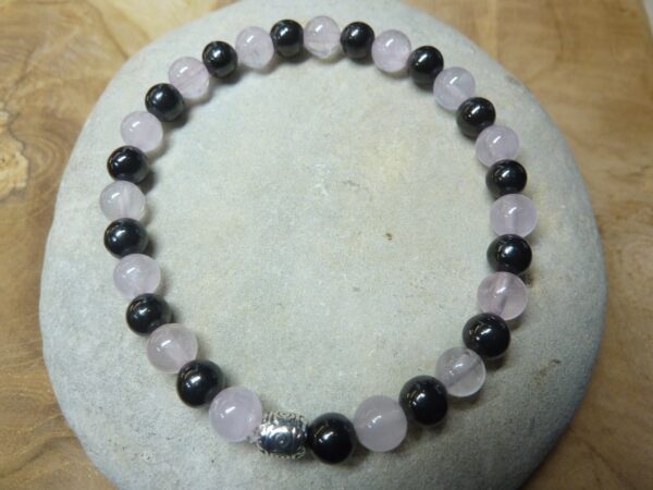Bracelet Shungite-Quartz rose perles 6 mm