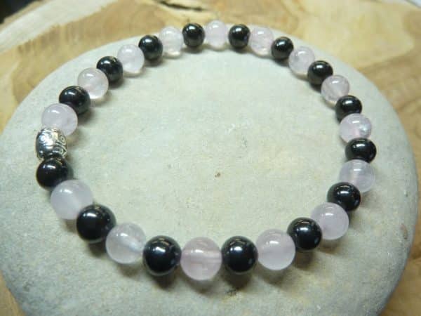 Bracelet Shungite-Quartz rose perles 6 mm