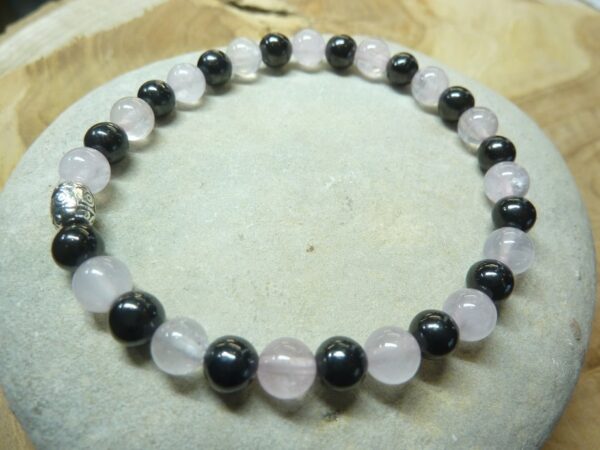 Bracelet Shungite-Quartz rose perles 6 mm