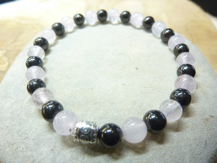 Bracelet Shungite-Quartz rose perles 6 mm