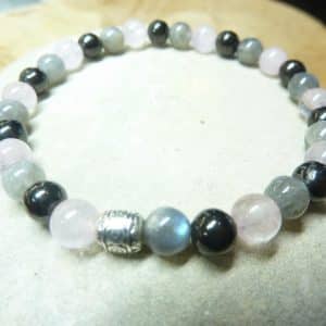 Bracelet Shungite-Labradorite-Quartz rose perles 6 mm