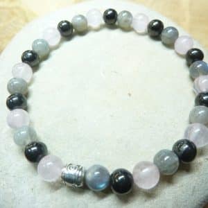 Bracelet Shungite-Labradorite-Quartz rose perles 6 mm