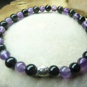 Bracelet Améthyste-Obsidienne oeil céleste-perles 6 mm