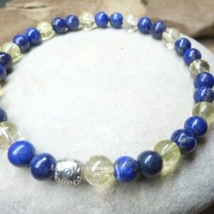 Bracelet Citrine-Lapis lazuli - Perles rondes 6 mm