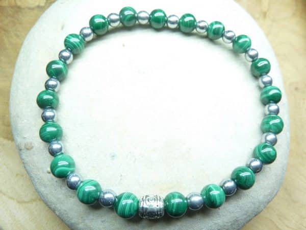 Bracelet Malachite-Hématite-Perles rondes 6-4 mm