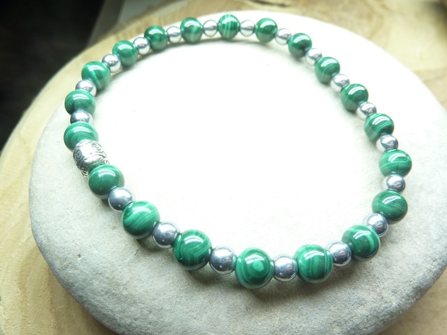 Bracelet Malachite-Hématite-Perles rondes 6-4 mm