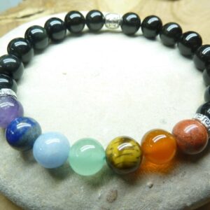 Bracelet Chakras-Obsidienne oeil céleste-perles 8 mm