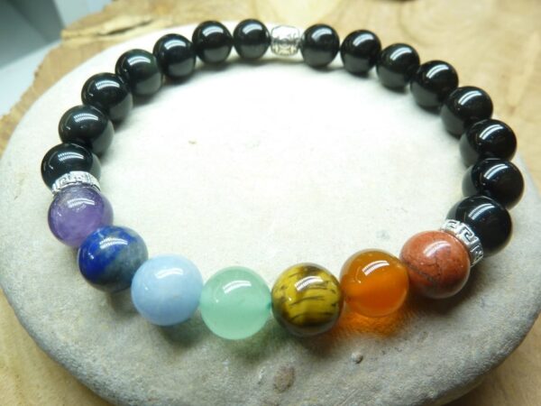 Bracelet Chakras-Obsidienne oeil céleste-perles 8 mm